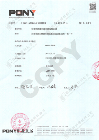 勝牌PP 阻燃測(cè)試報(bào)告